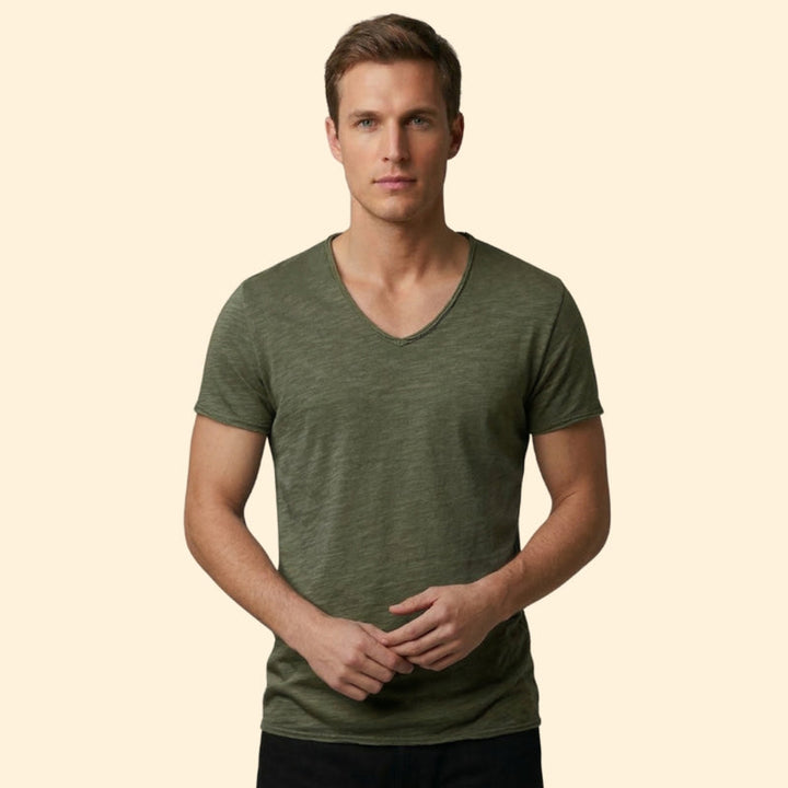 Men’s Casual V-Neck Tee with Rounded Hem