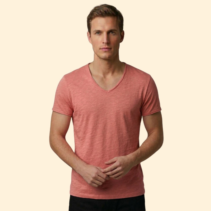Men’s Casual V-Neck Tee with Rounded Hem