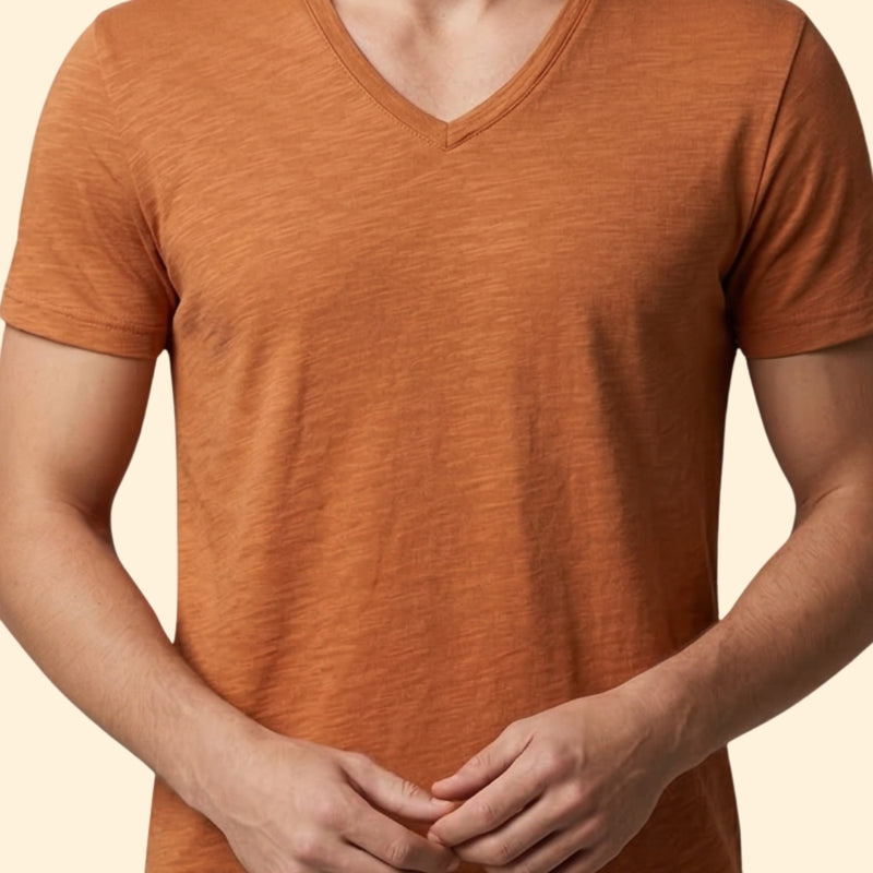 Men’s Casual V-Neck Tee with Rounded Hem