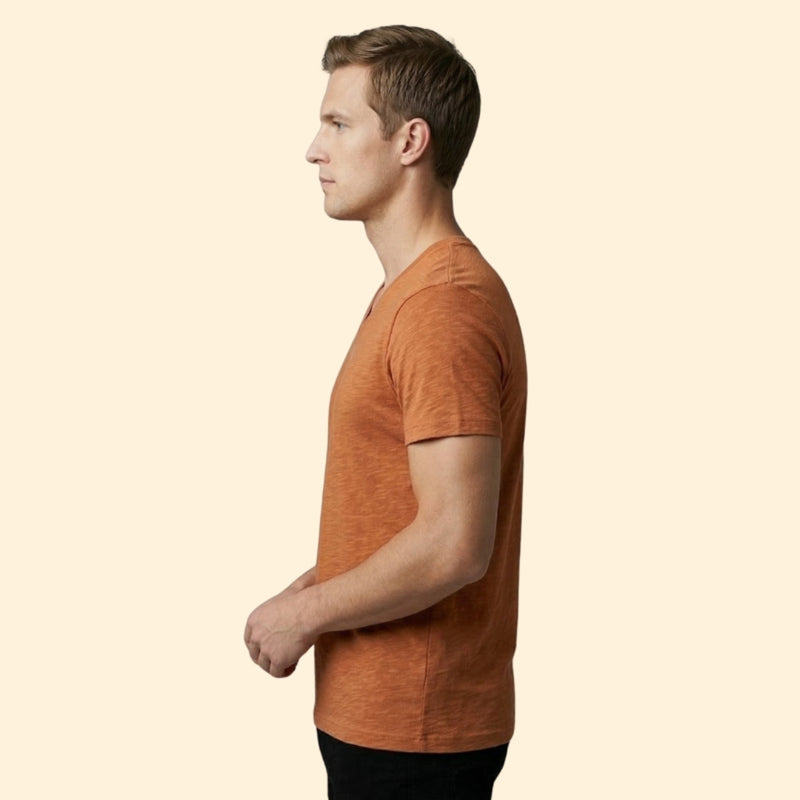 Men’s Casual V-Neck Tee with Rounded Hem