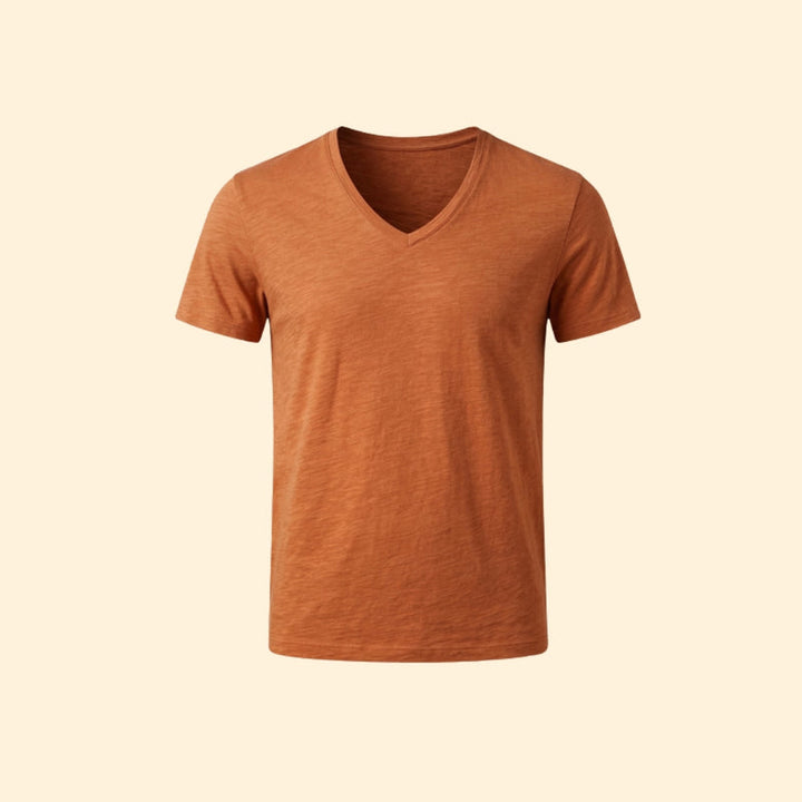 Men’s Casual V-Neck Tee with Rounded Hem