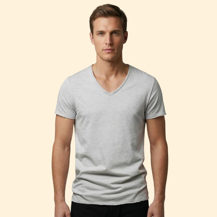 Men’s Casual V-Neck Tee with Rounded Hem