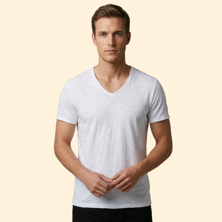 Men’s Casual V-Neck Tee with Rounded Hem
