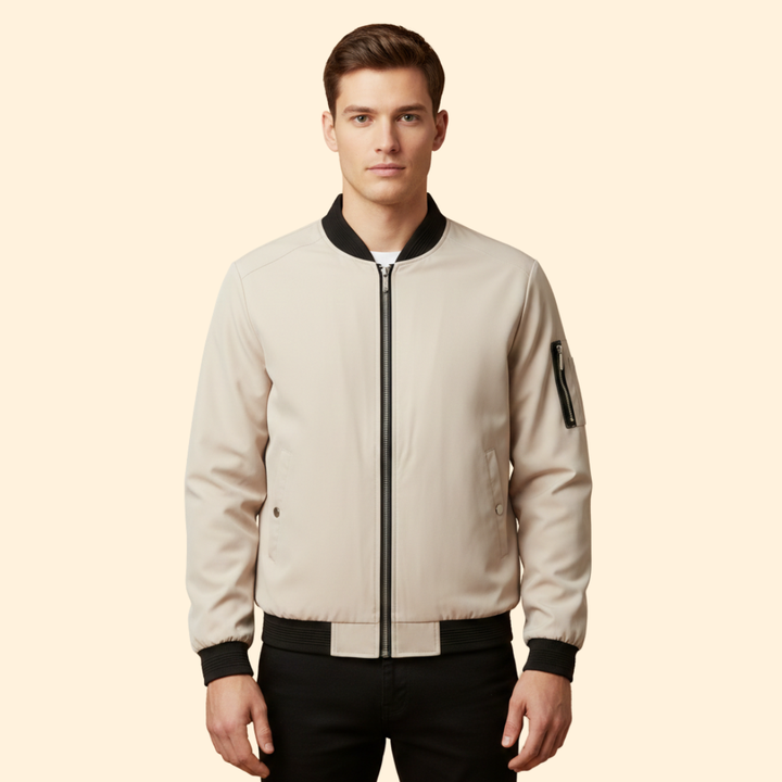 Men’s Classic Bomber Jacket with Front Zip Closure