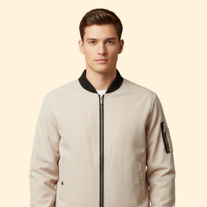 Men’s Classic Bomber Jacket with Front Zip Closure