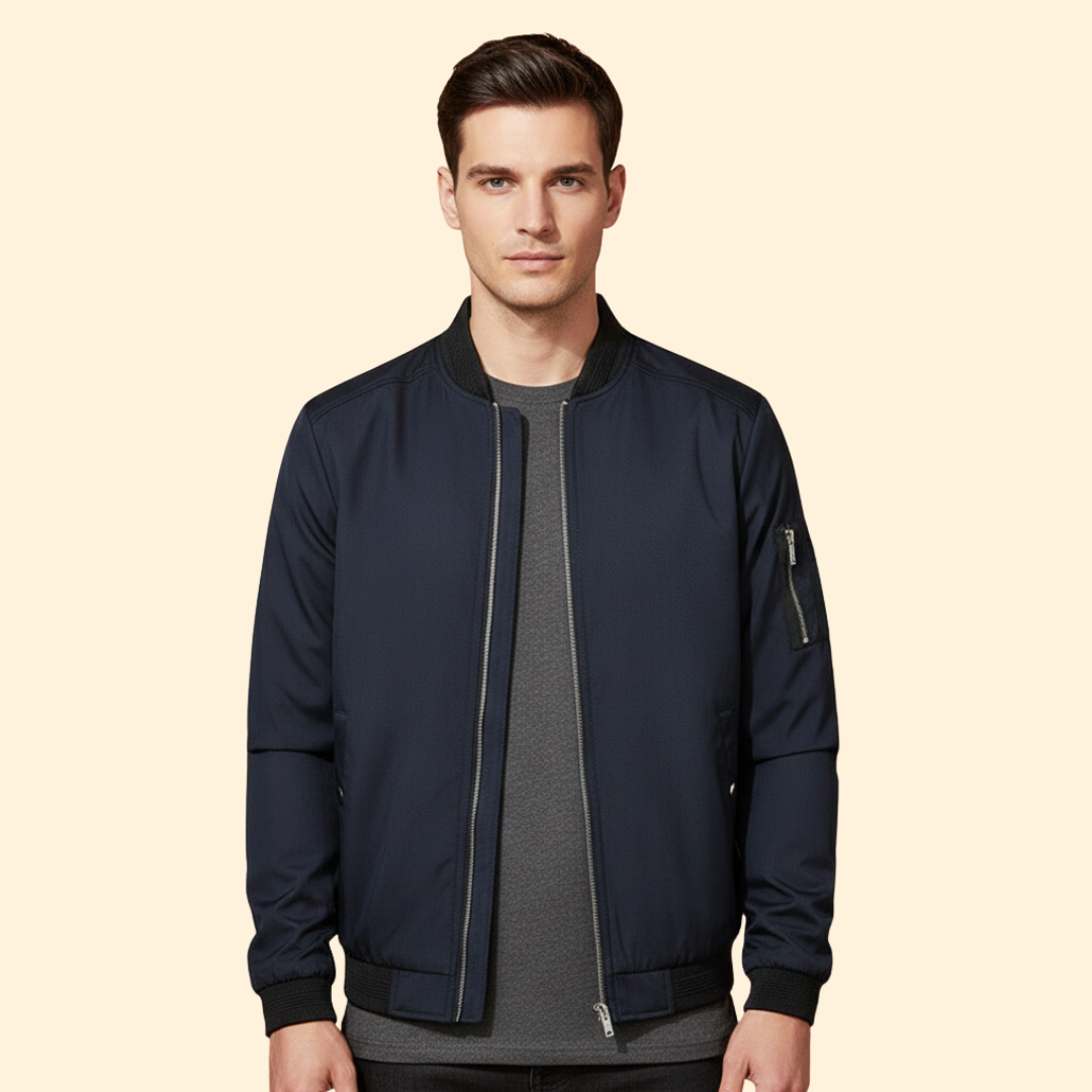 Men’s Classic Bomber Jacket with Front Zip Closure