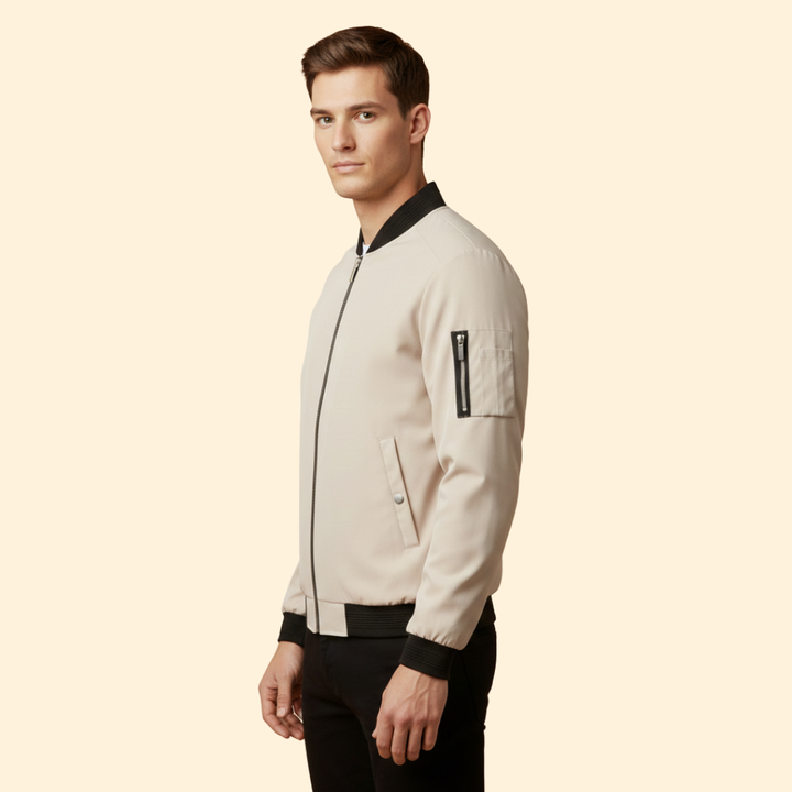 Men’s Classic Bomber Jacket with Front Zip Closure
