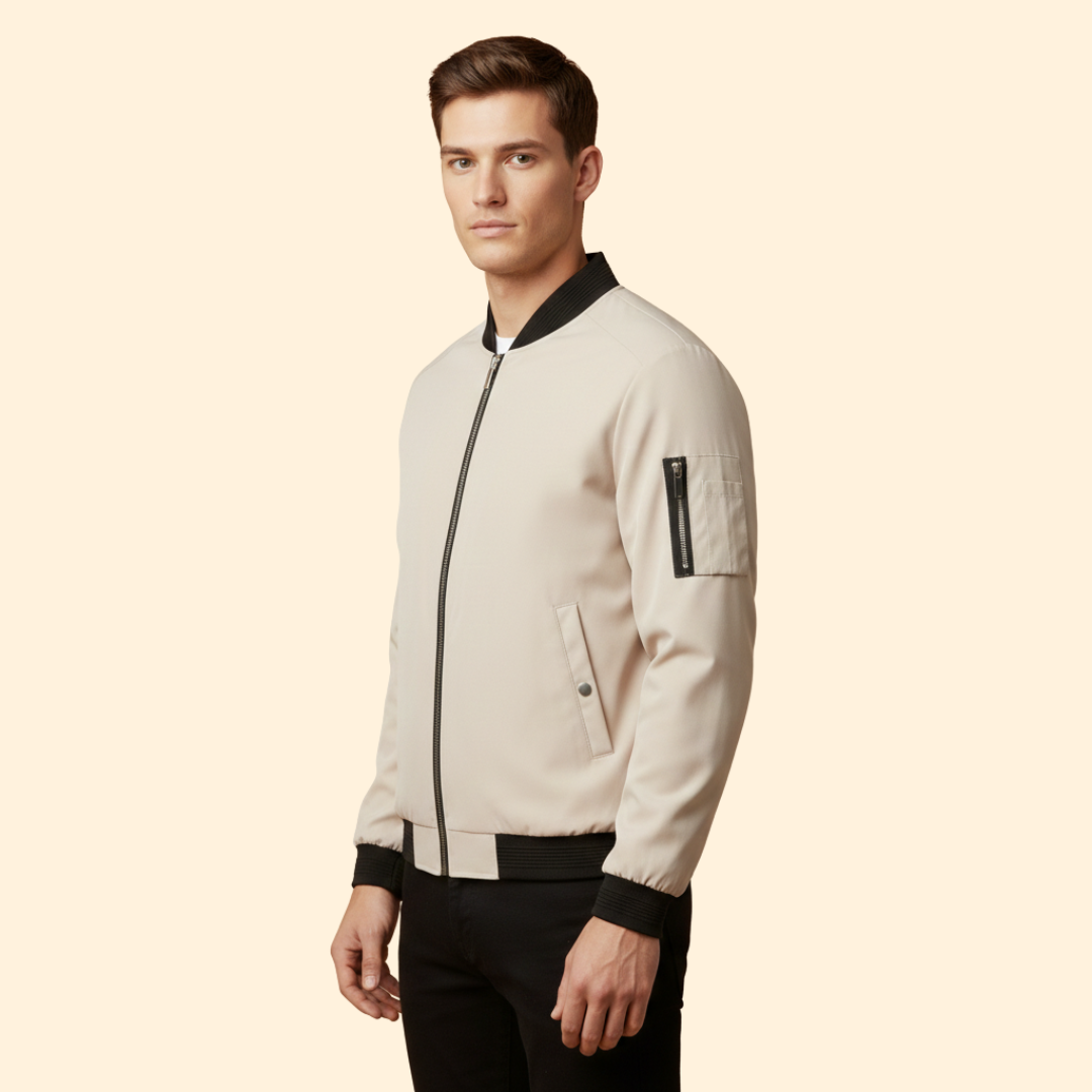 Men’s Classic Bomber Jacket with Front Zip Closure