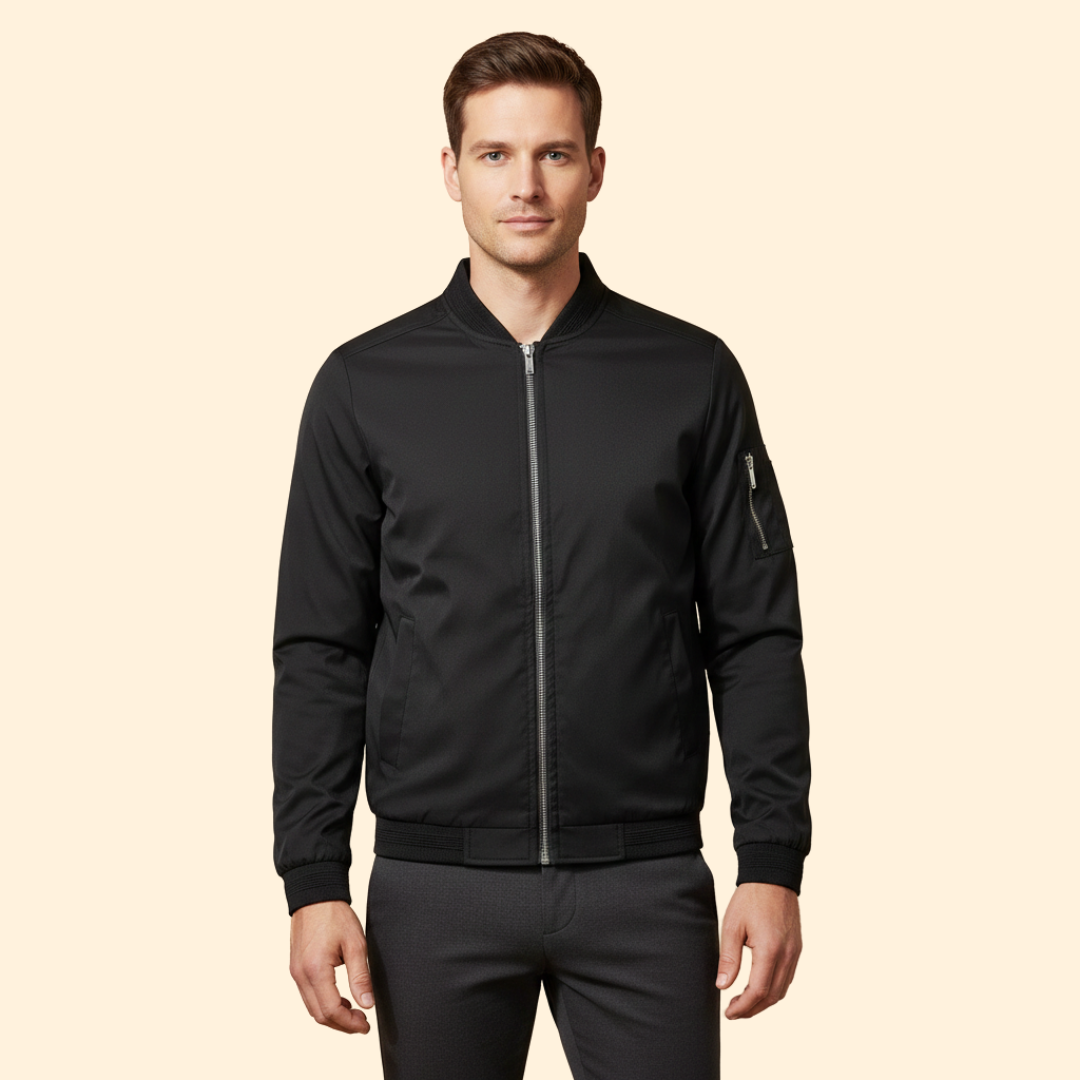 Men’s Classic Bomber Jacket with Front Zip Closure