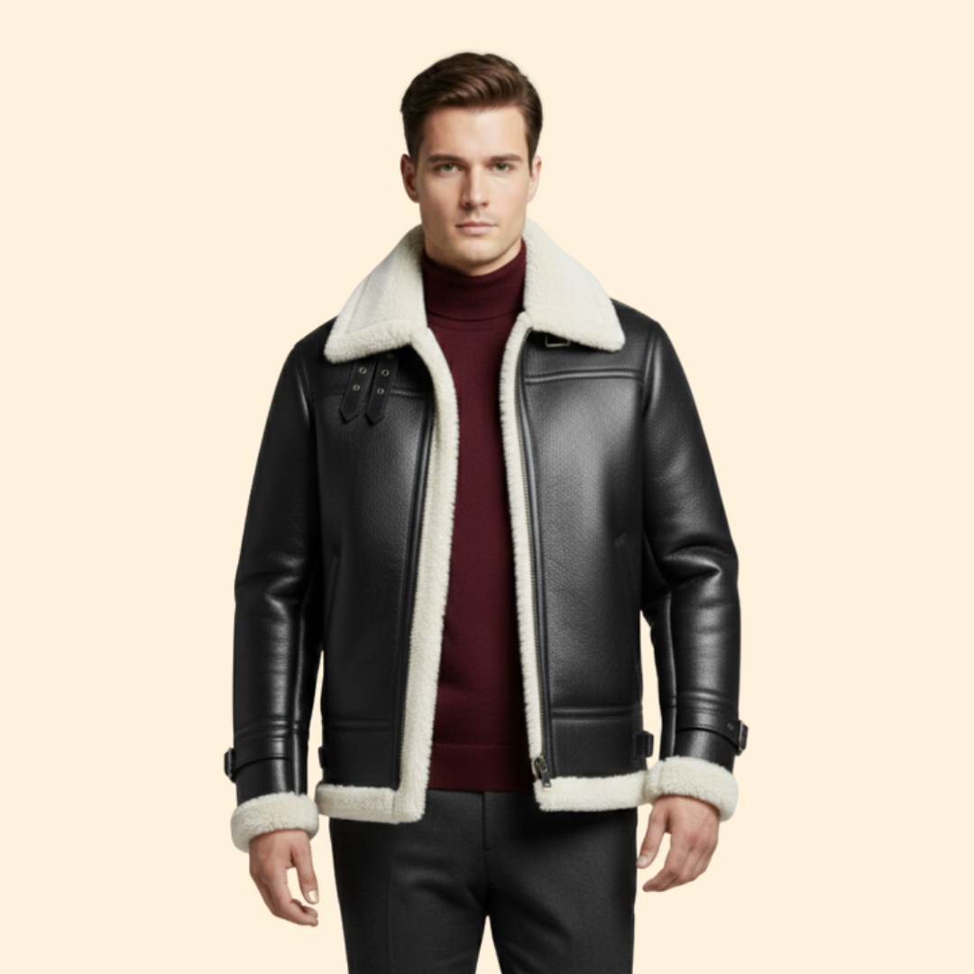 Men’s Flight Jacket with Sheepskin-Style Collar