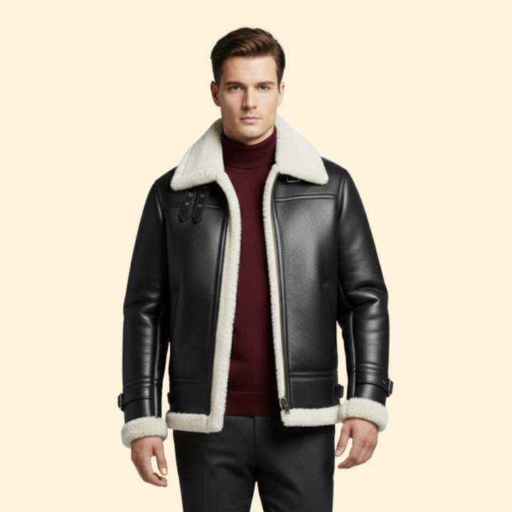 Men’s Flight Jacket with Sheepskin-Style Collar