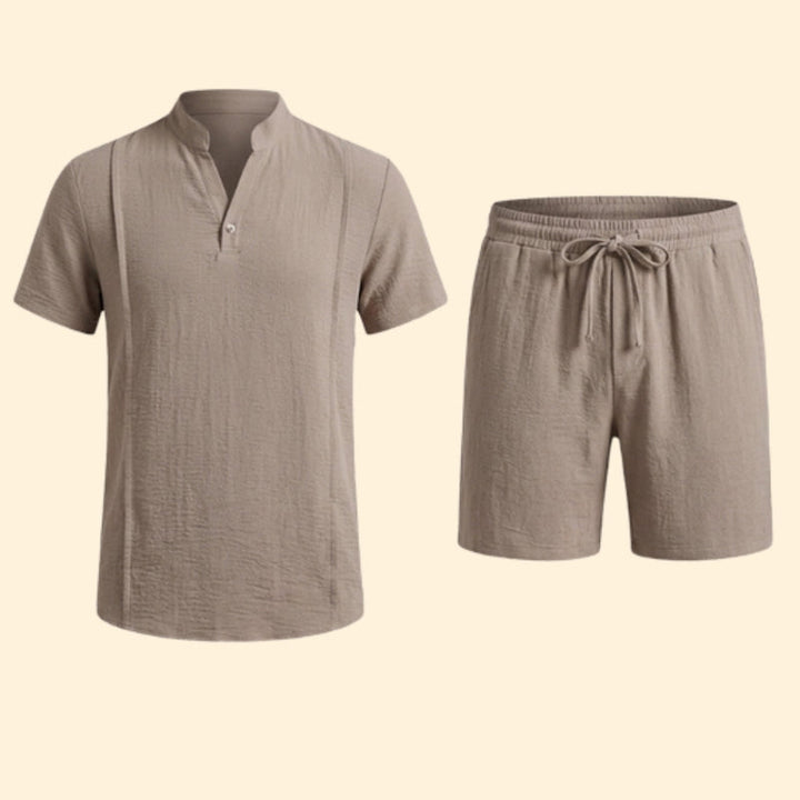 Men’s Henley Shirt and Drawstring Shorts Set