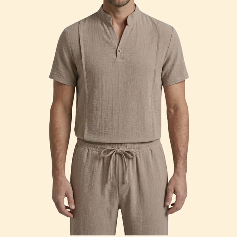 Men’s Henley Shirt and Drawstring Shorts Set