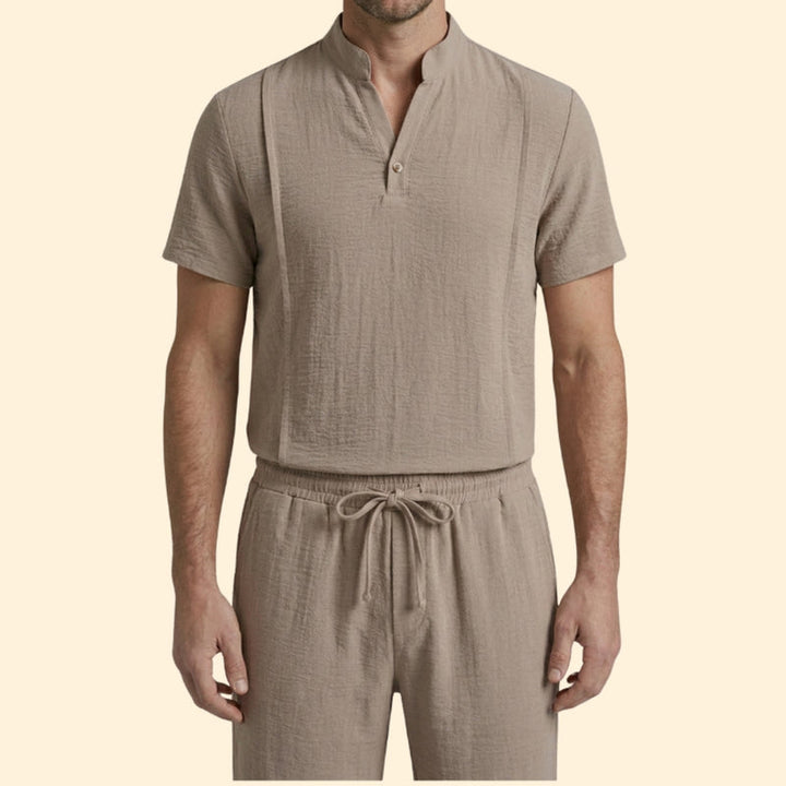 Men’s Henley Shirt and Drawstring Shorts Set
