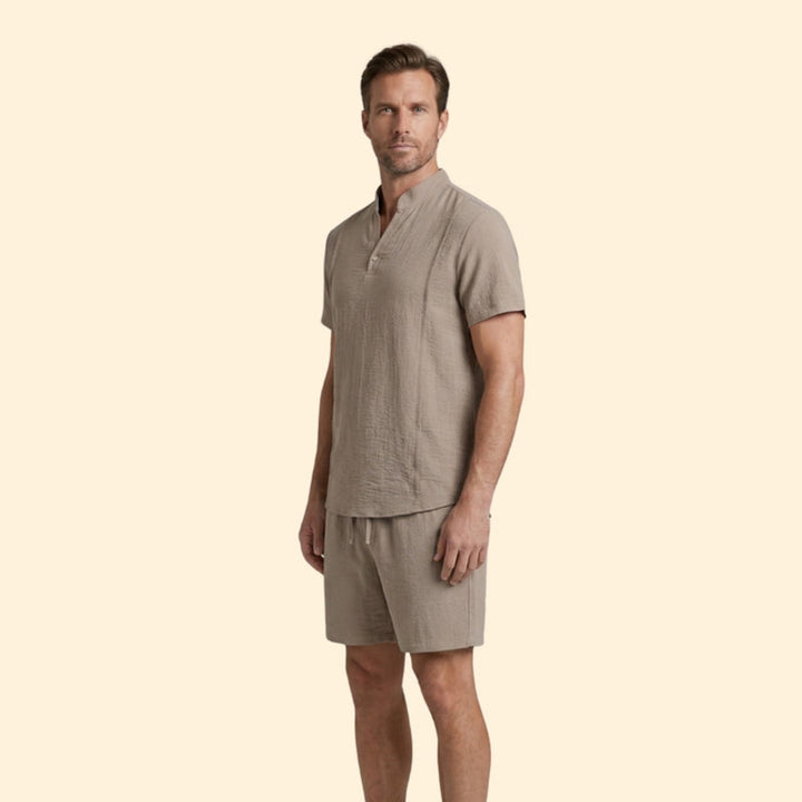 Men’s Henley Shirt and Drawstring Shorts Set