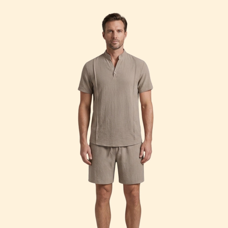 Men’s Henley Shirt and Drawstring Shorts Set