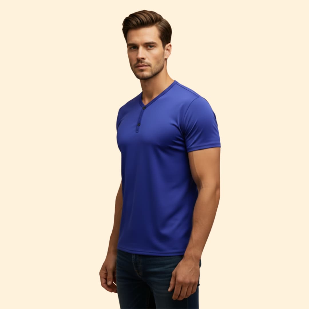 Men’s Henley T-shirt with V-neck Design