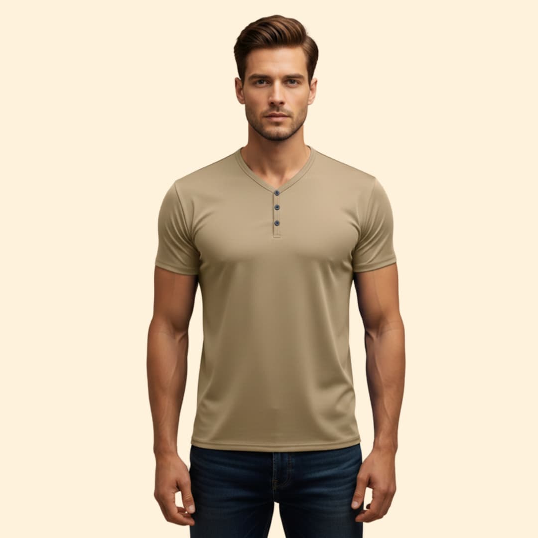 Men’s Henley T-shirt with V-neck Design