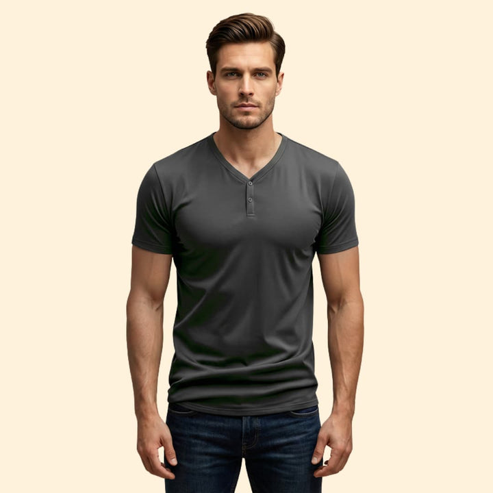 Men’s Henley T-shirt with V-neck Design