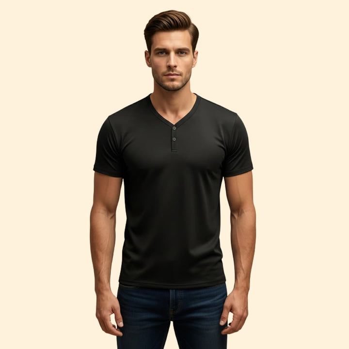 Men’s Henley T-shirt with V-neck Design