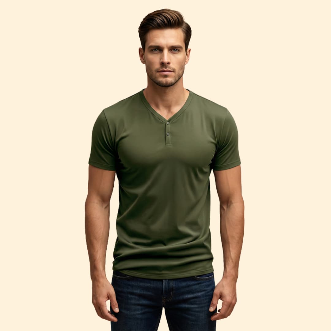 Men’s Henley T-shirt with V-neck Design