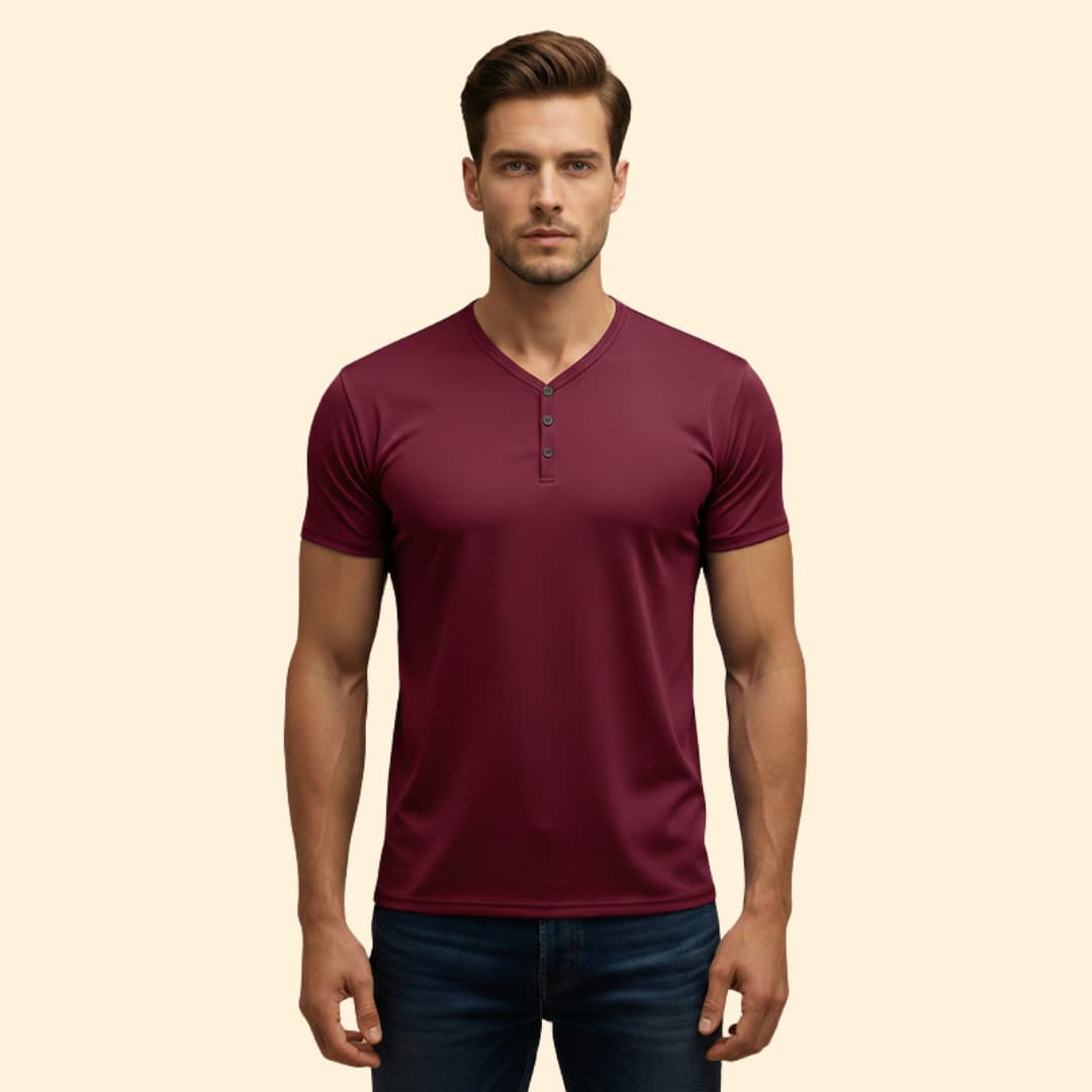 Men’s Henley T-shirt with V-neck Design
