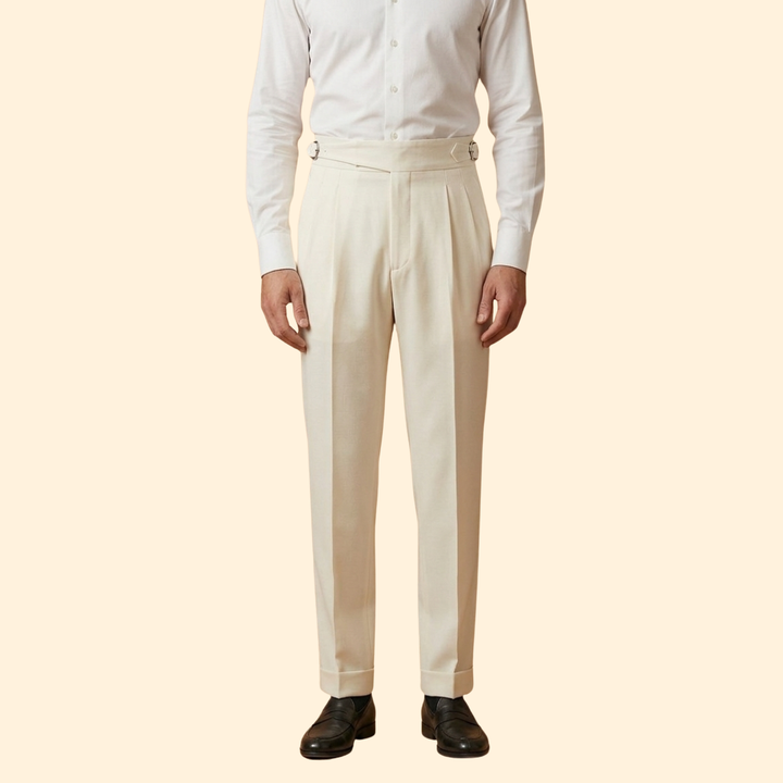Men’s High-Waisted Trousers with Adjustable Buckle
