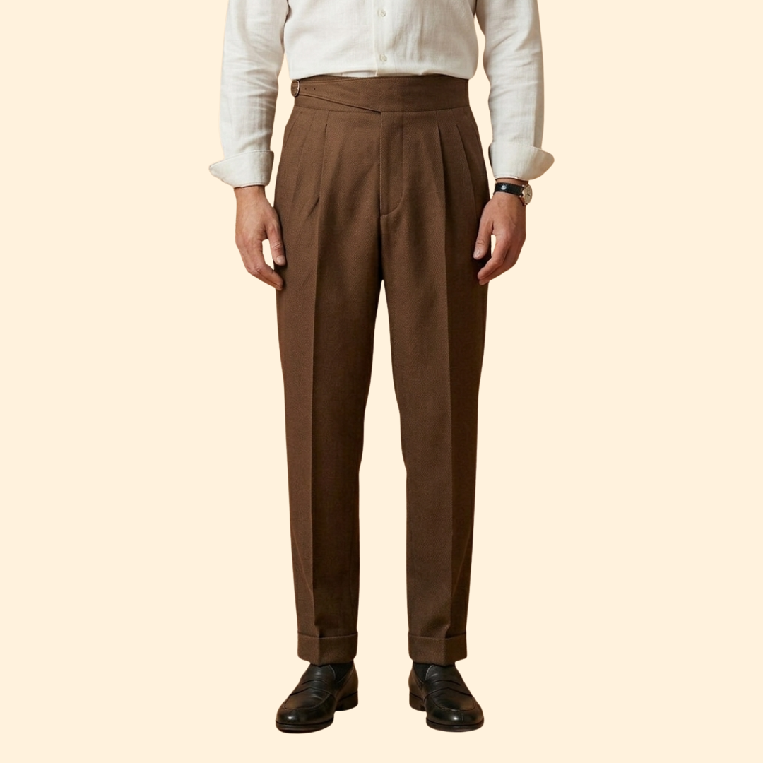 Men’s High-Waisted Trousers with Adjustable Buckle