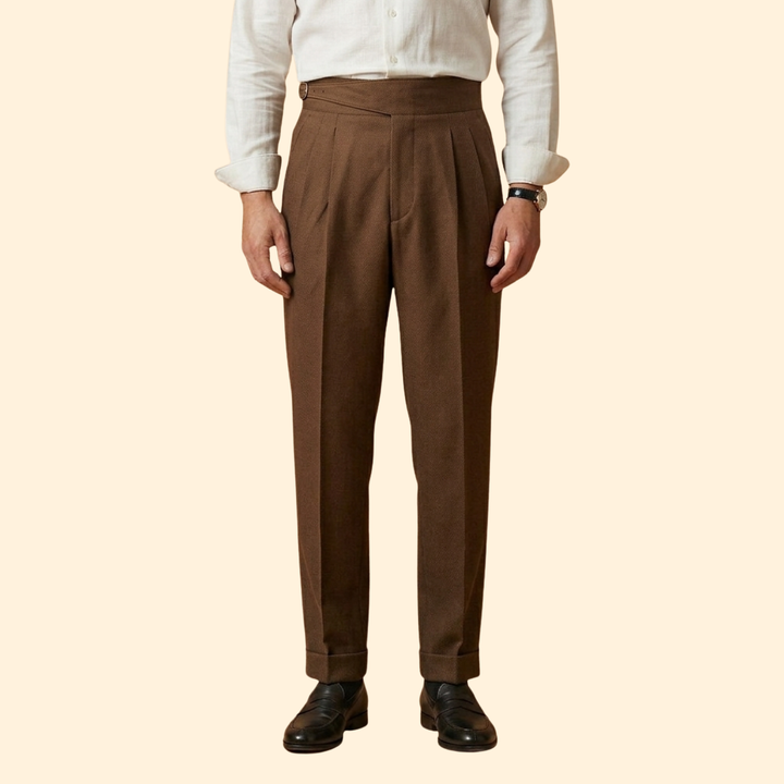 Men’s High-Waisted Trousers with Adjustable Buckle