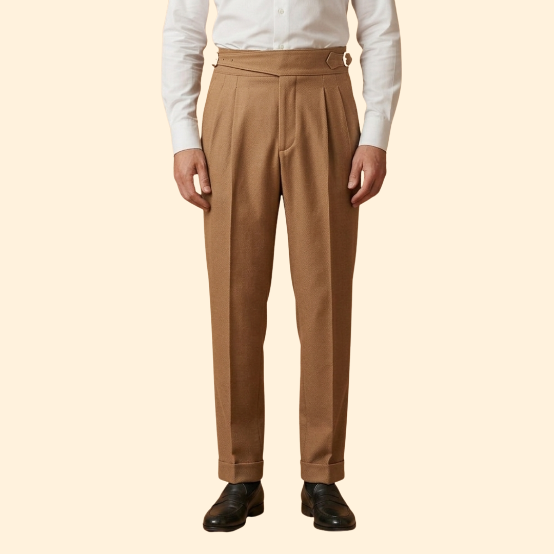 Men’s High-Waisted Trousers with Adjustable Buckle