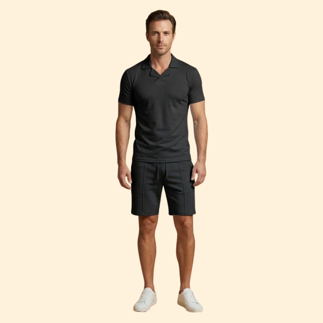 Men’s High Collar Shirt with Pull-On Shorts