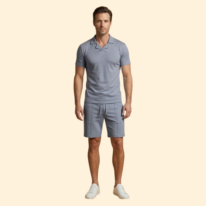 Men’s High Collar Shirt with Pull-On Shorts