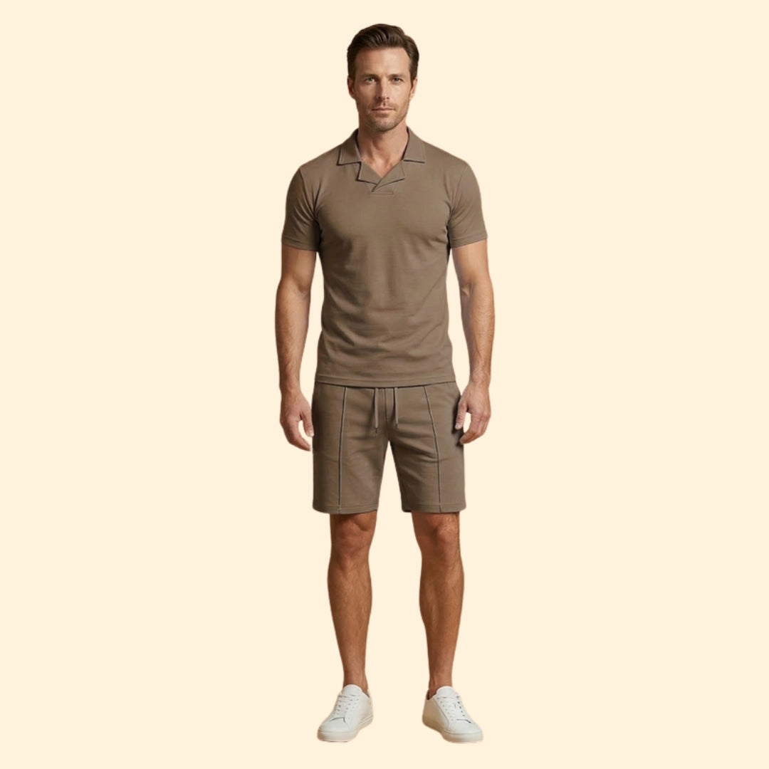 Men’s High Collar Shirt with Pull-On Shorts