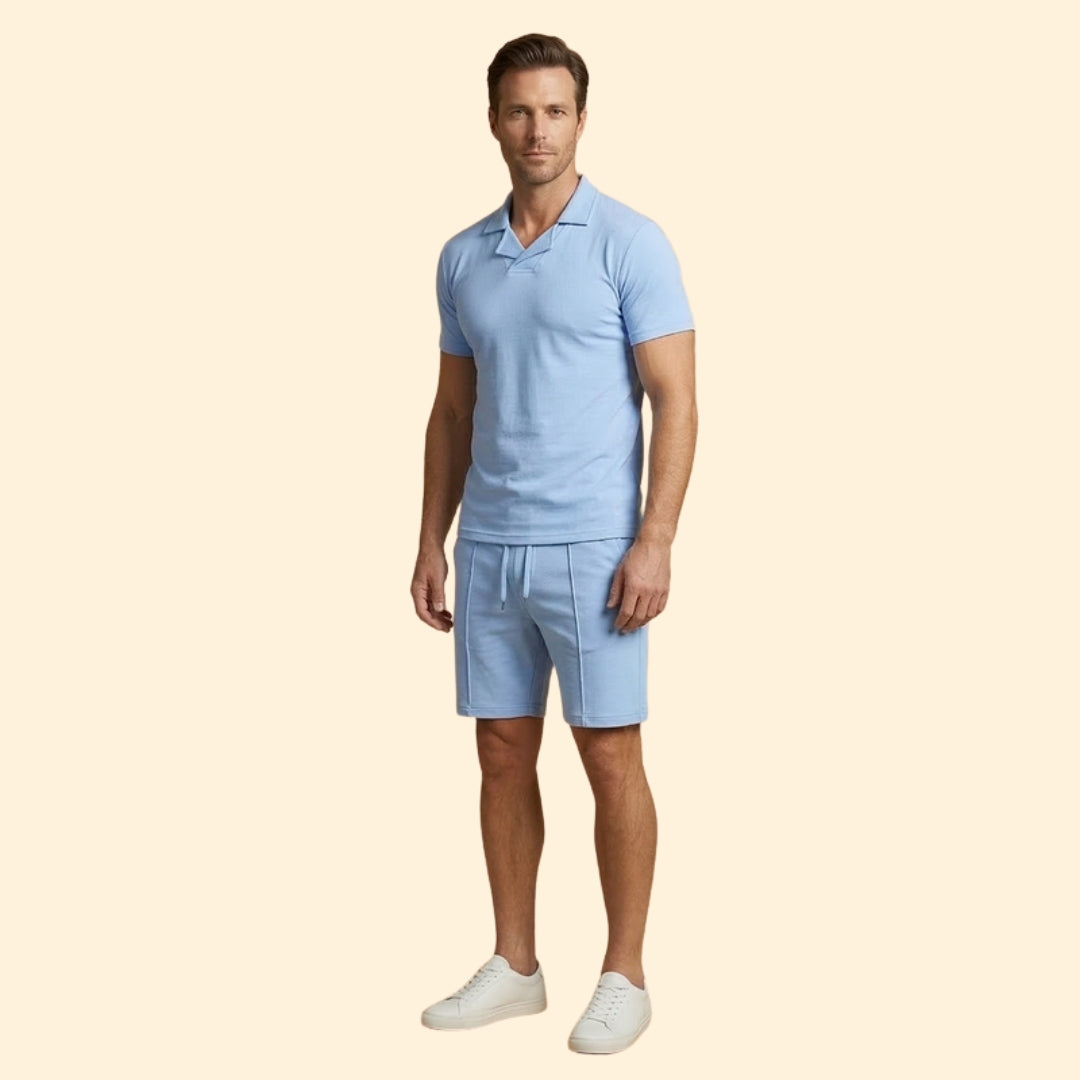 Men’s High Collar Shirt with Pull-On Shorts