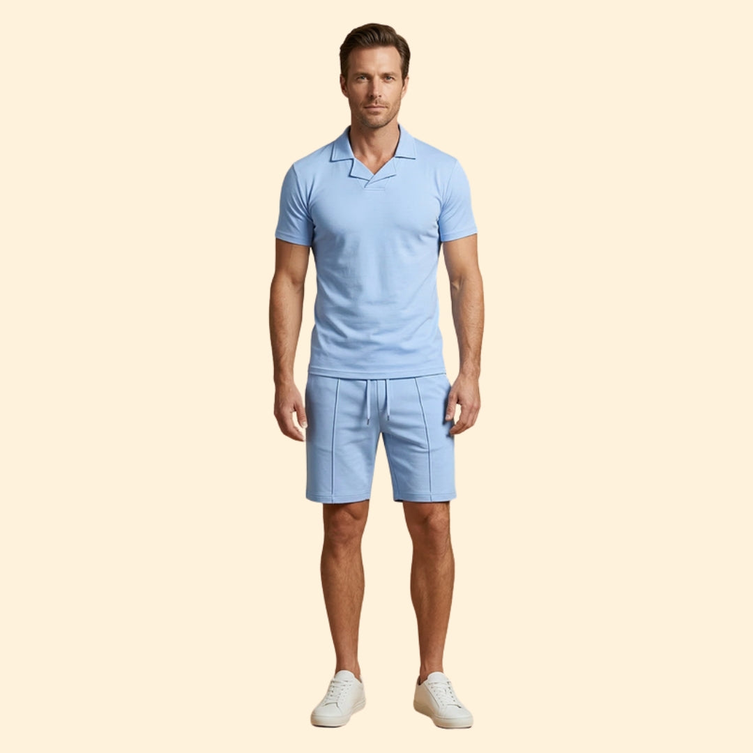 Men’s High Collar Shirt with Pull-On Shorts