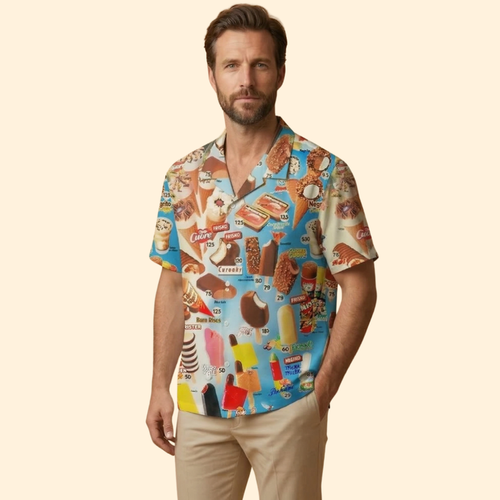 Men’s Short Sleeve Shirt with Ice Cream Print