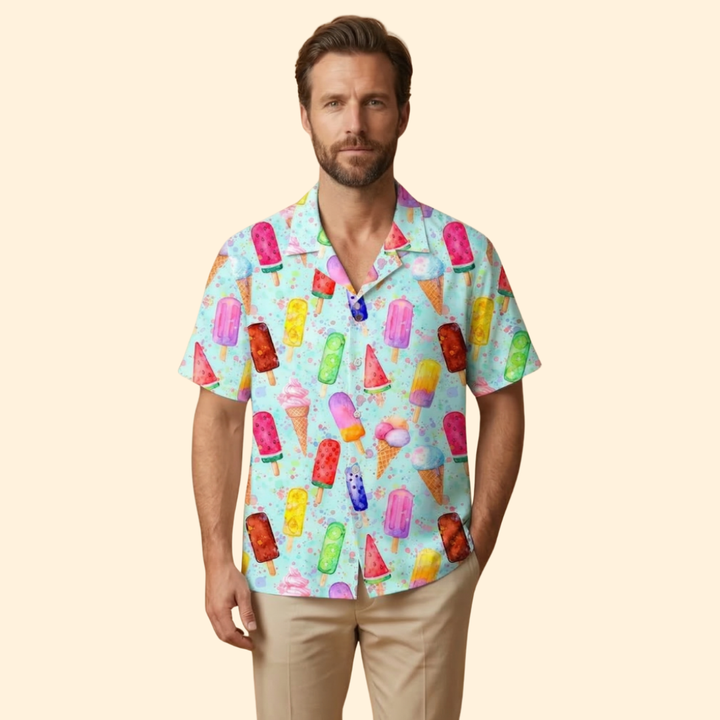 Men’s Short Sleeve Shirt with Ice Cream Print