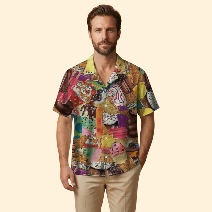 Men’s Short Sleeve Shirt with Ice Cream Print