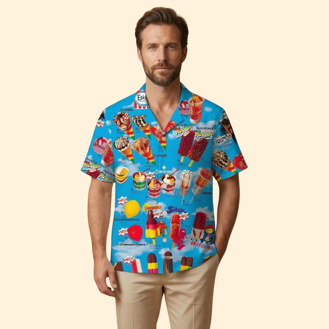 Men’s Short Sleeve Shirt with Ice Cream Print