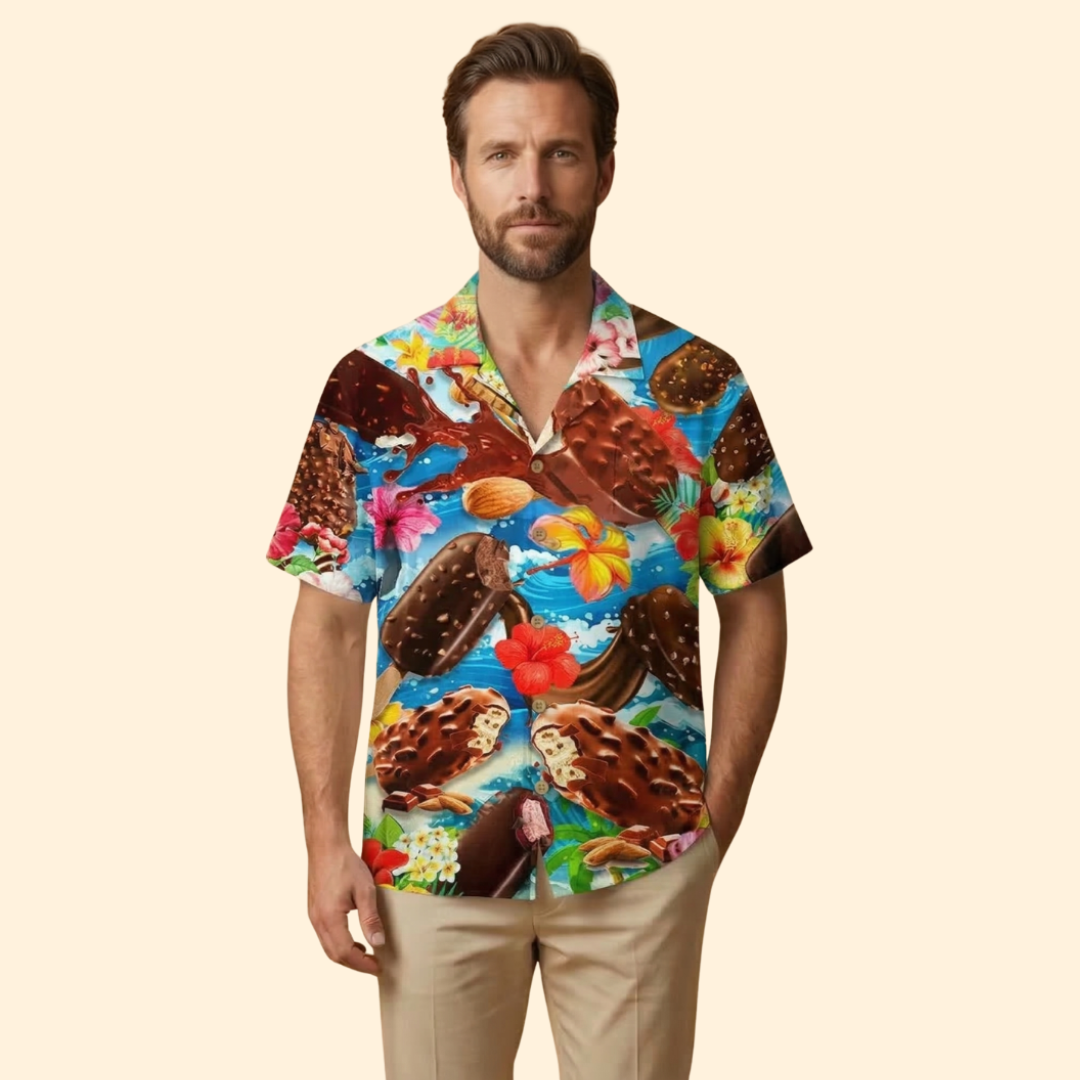 Men’s Short Sleeve Shirt with Ice Cream Print