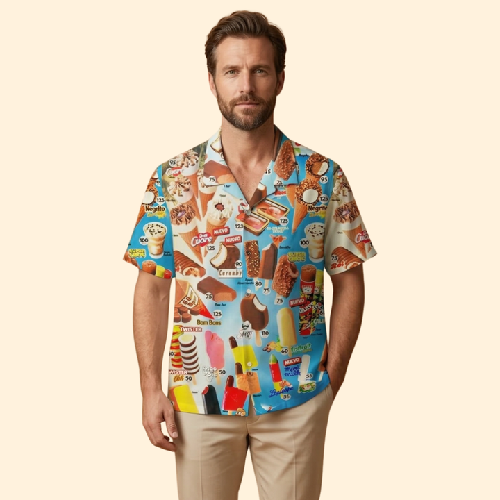 Men’s Short Sleeve Shirt with Ice Cream Print