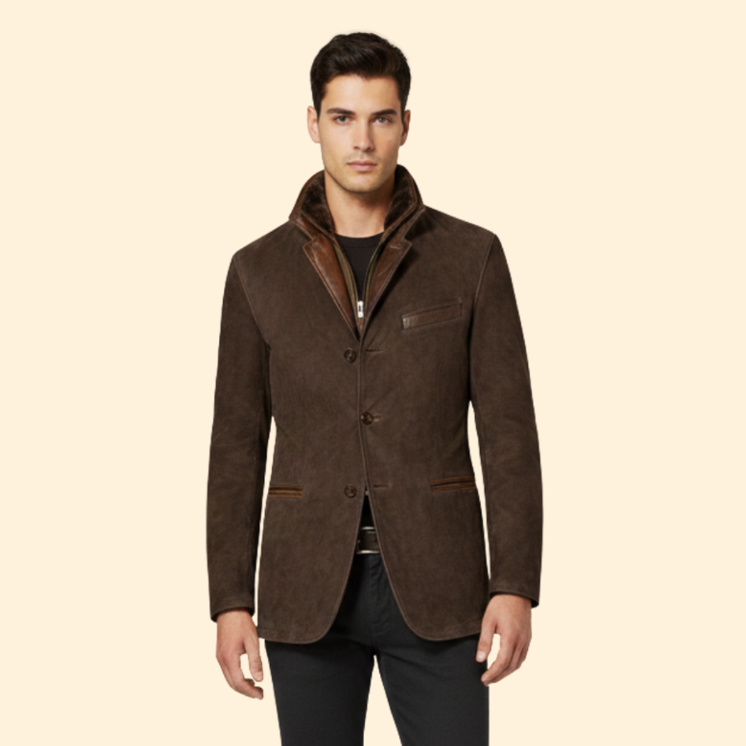 Men’s Jacket with Button Closure and Notched Collar