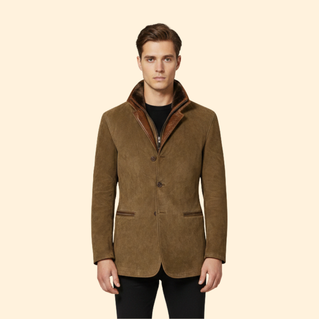 Men’s Jacket with Button Closure and Notched Collar