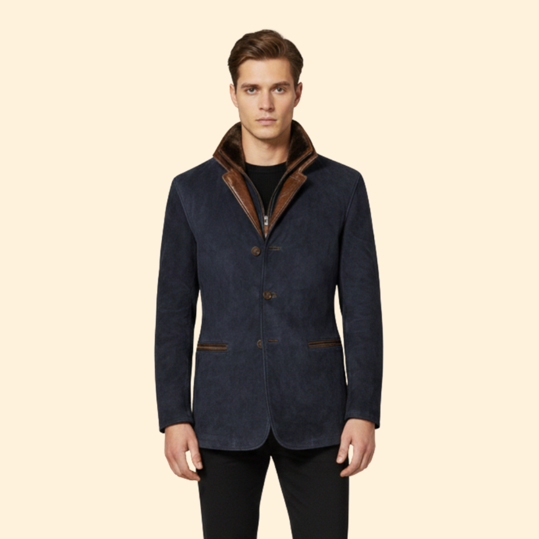 Men’s Jacket with Button Closure and Notched Collar