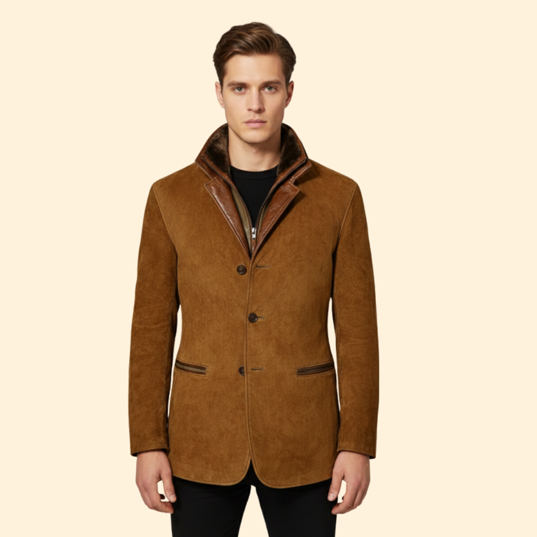Men’s Jacket with Button Closure and Notched Collar