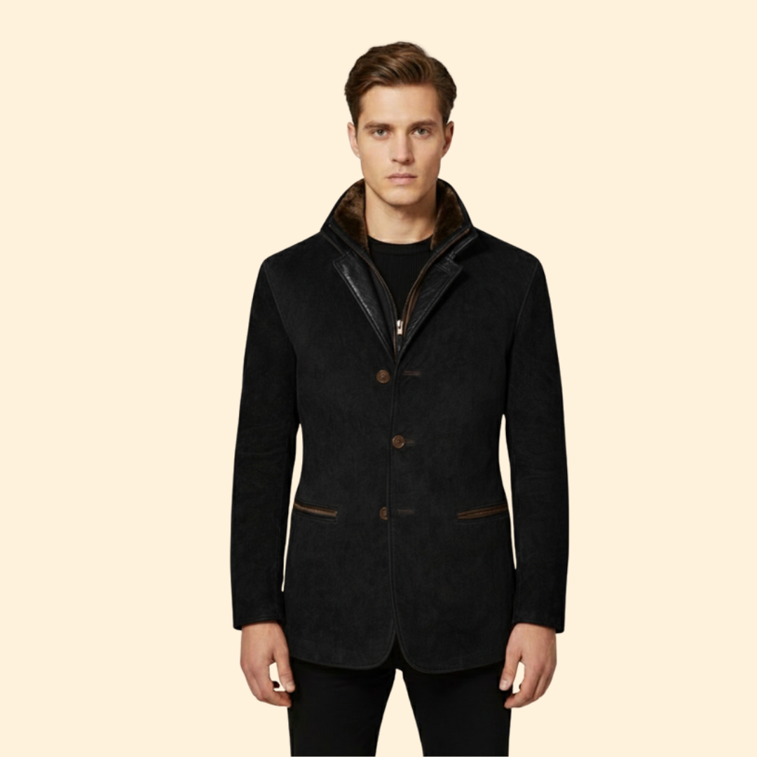 Men’s Jacket with Button Closure and Notched Collar