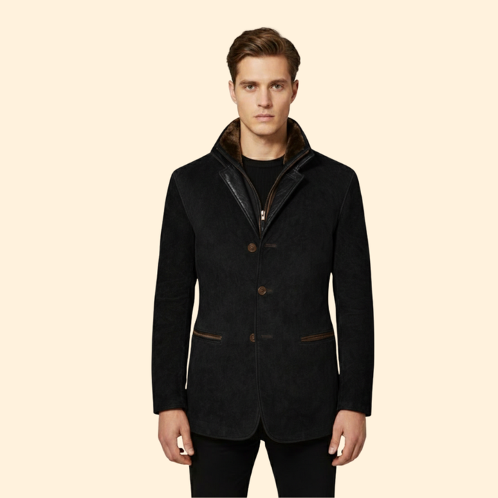 Men’s Jacket with Button Closure and Notched Collar