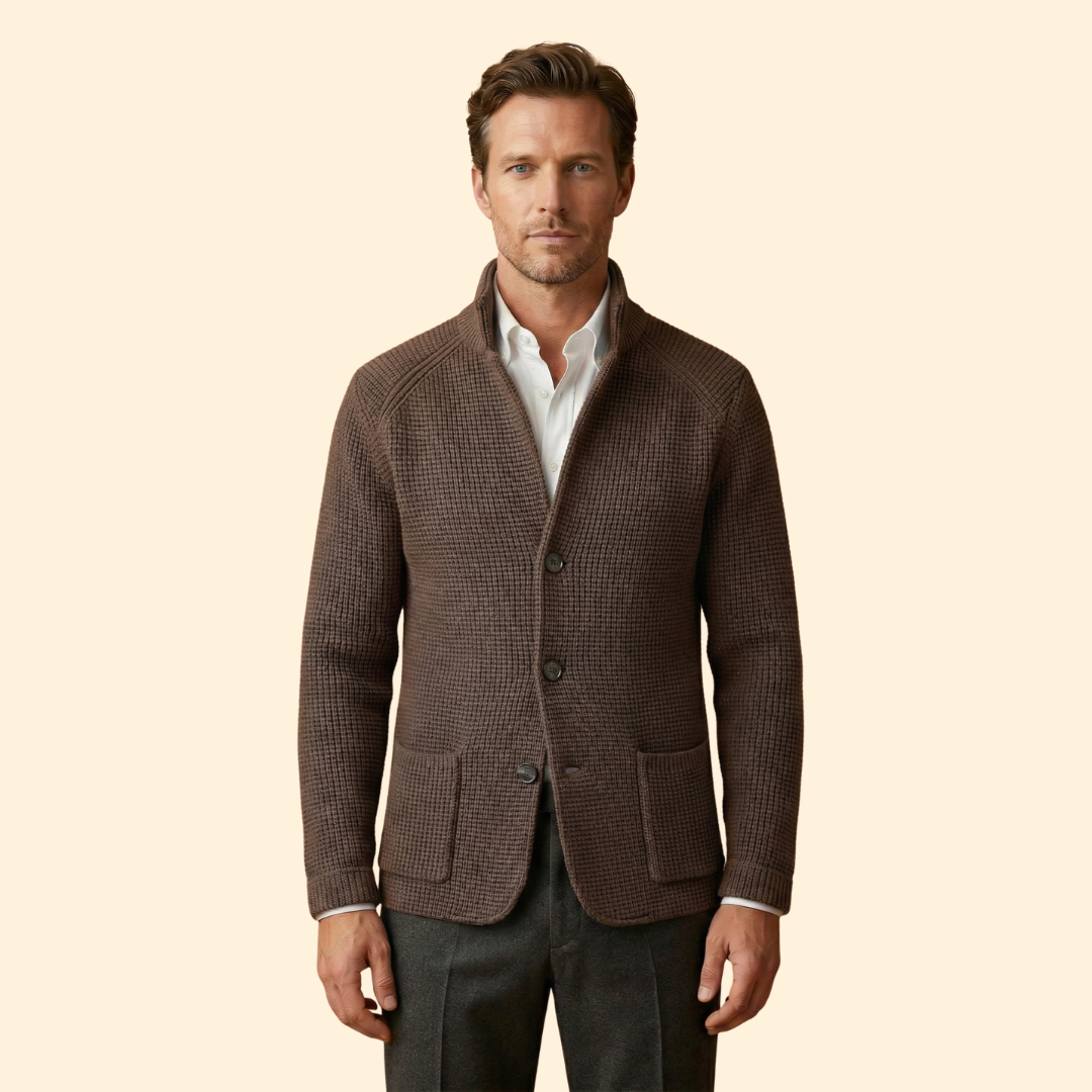 Men’s Knit High Neck Cardigan with Buttons