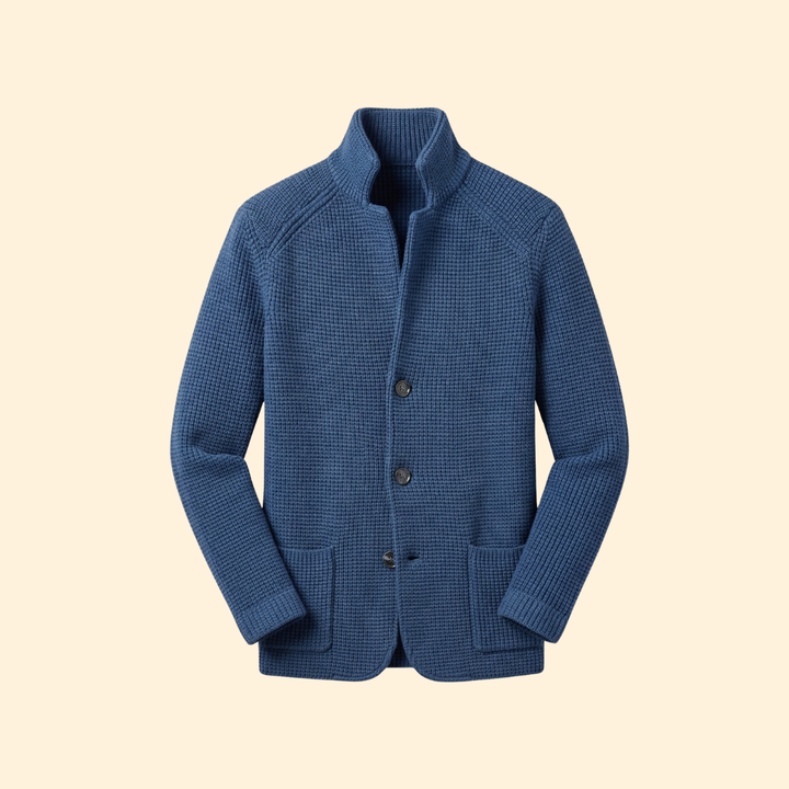 Men’s Knit High Neck Cardigan with Buttons