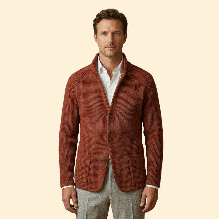 Men’s Knit High Neck Cardigan with Buttons